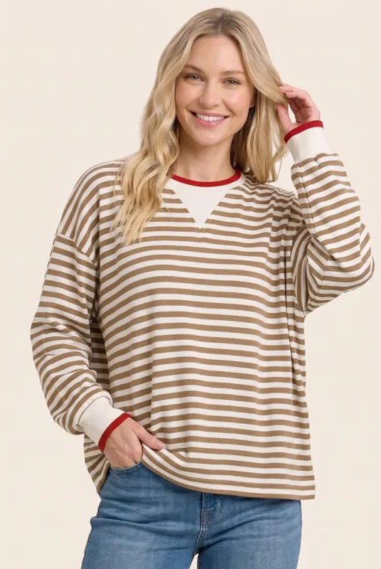 Camel Relaxed Fit Striped Pullover made by Staccato