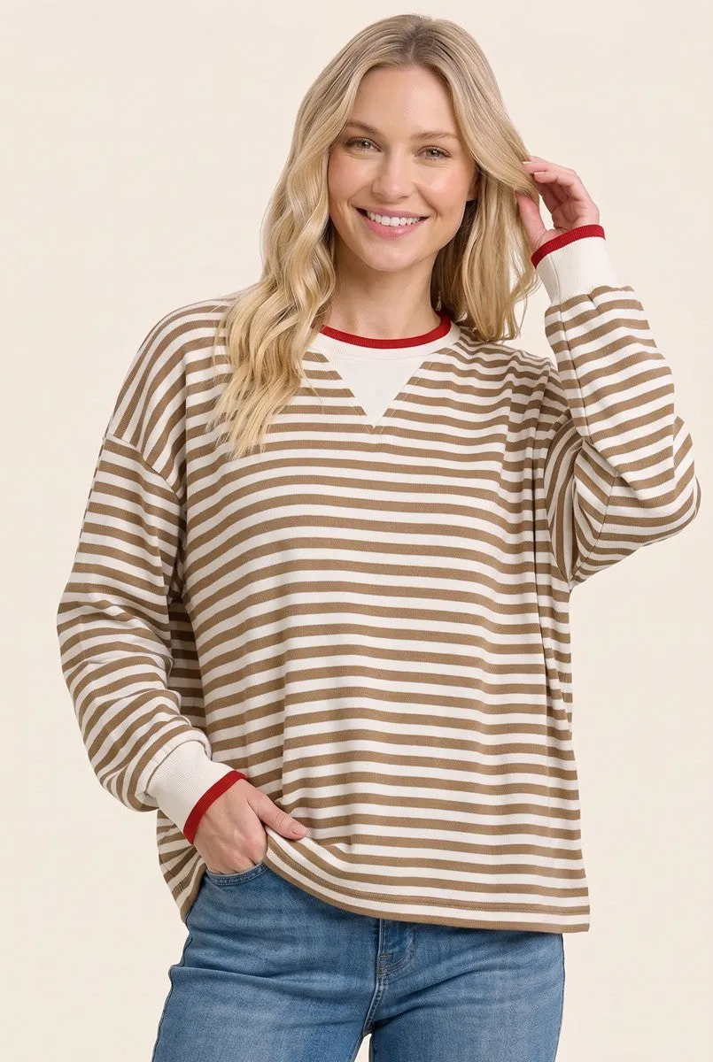 Camel Relaxed Fit Striped Pullover sold by Pinkblush