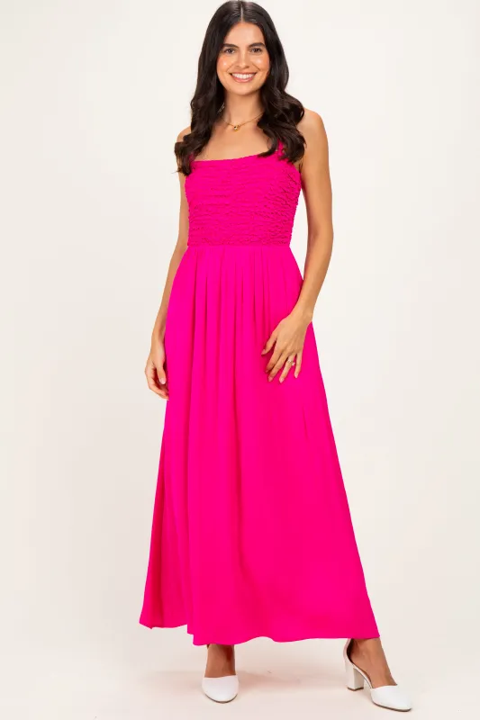 Hot Pink Textured Smocked Maxi Dress made by Naked Zebra