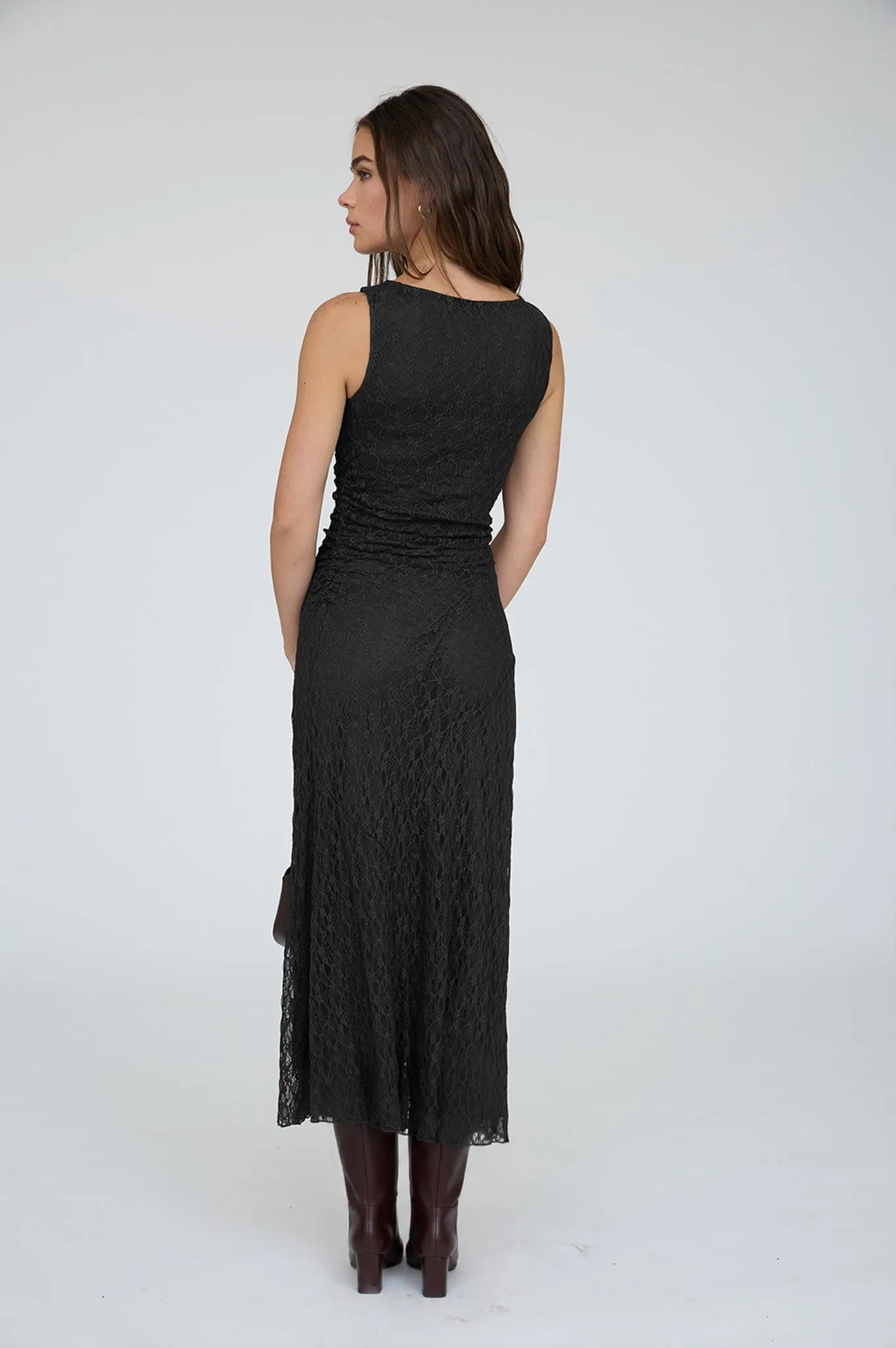 Black Lace Ruched Midi Tank Dress sold by Pinkblush product image thumbnail 3
