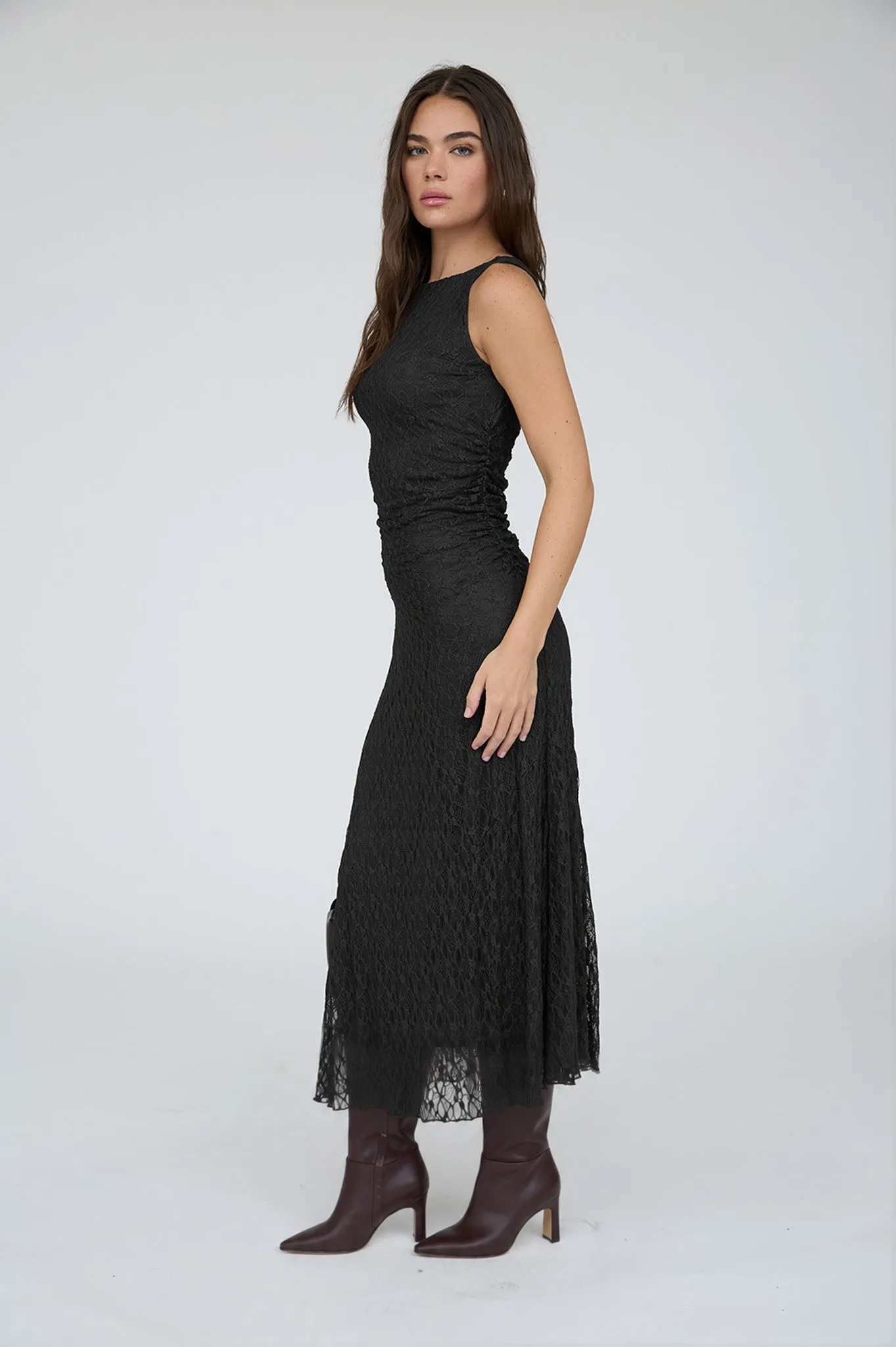 Black Lace Ruched Midi Tank Dress sold by Pinkblush product image thumbnail 2