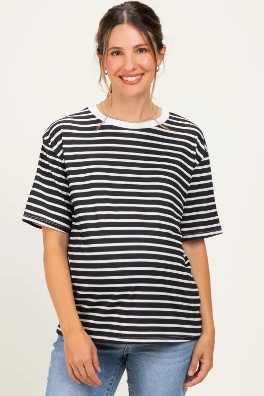 Black Ivory Stripe Relaxed Fit Maternity Tee made by Pinkblush