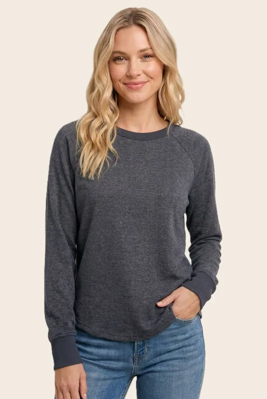 Navy Brushed Knit Long Sleeve Top made by Staccato