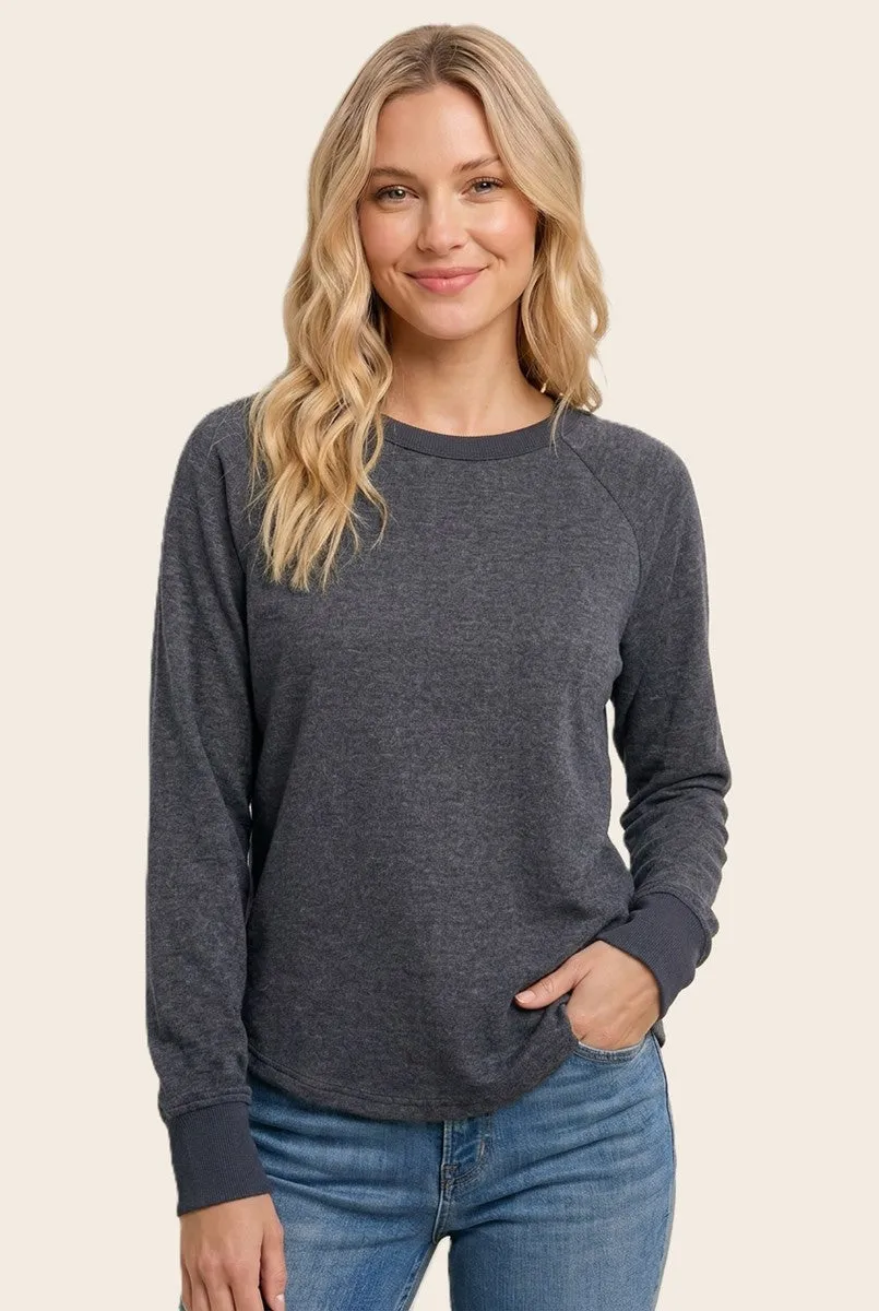 Navy Brushed Knit Long Sleeve Top sold by Pinkblush
