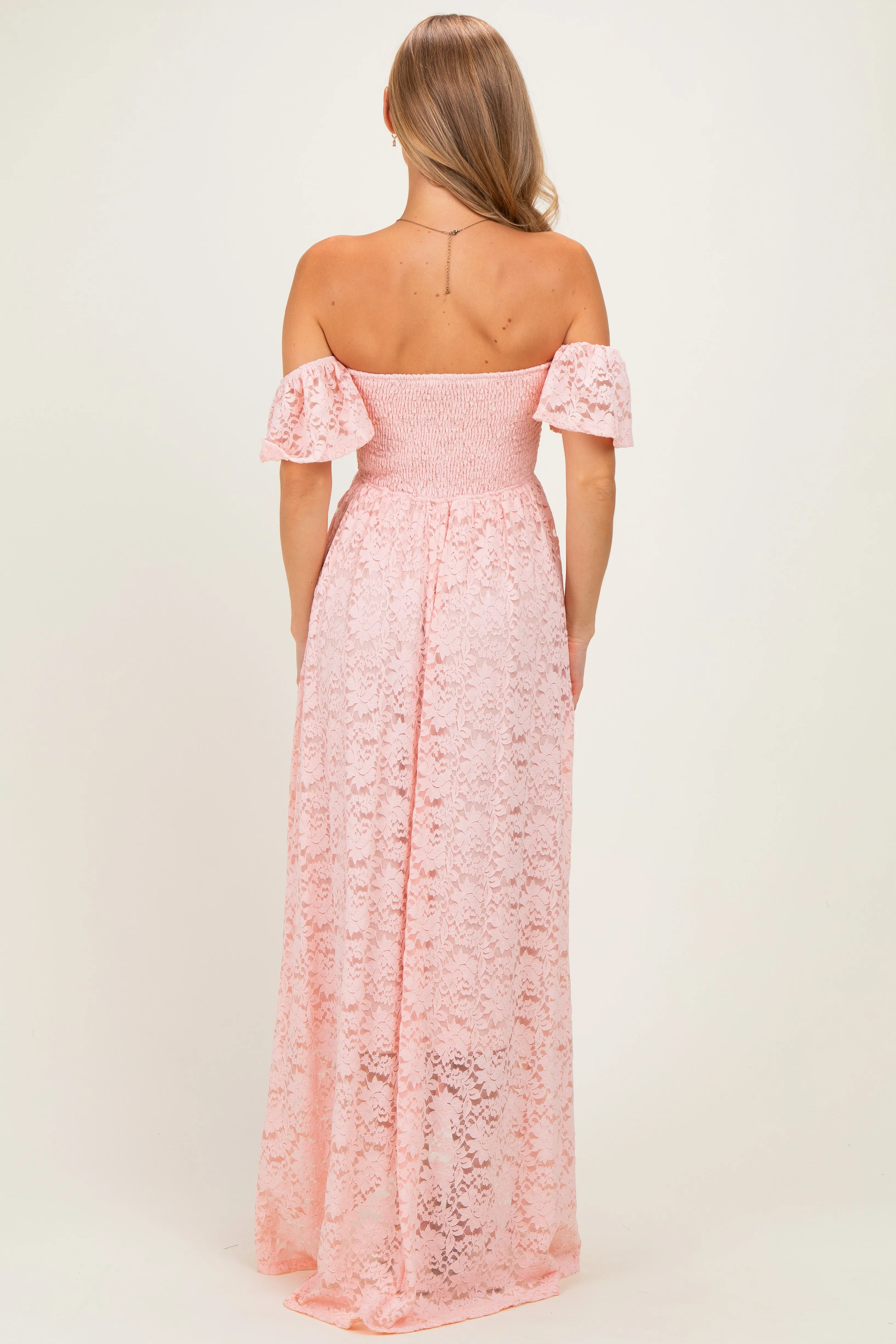 Light Pink Lace Off Shoulder Maxi Dress sold by Pinkblush product image thumbnail 3