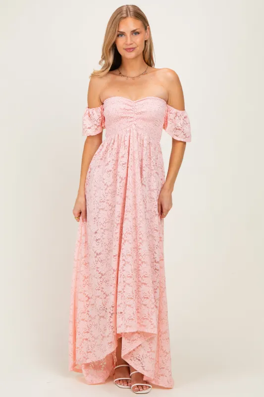 Light Pink Lace Off Shoulder Maxi Dress made by Pinkblush
