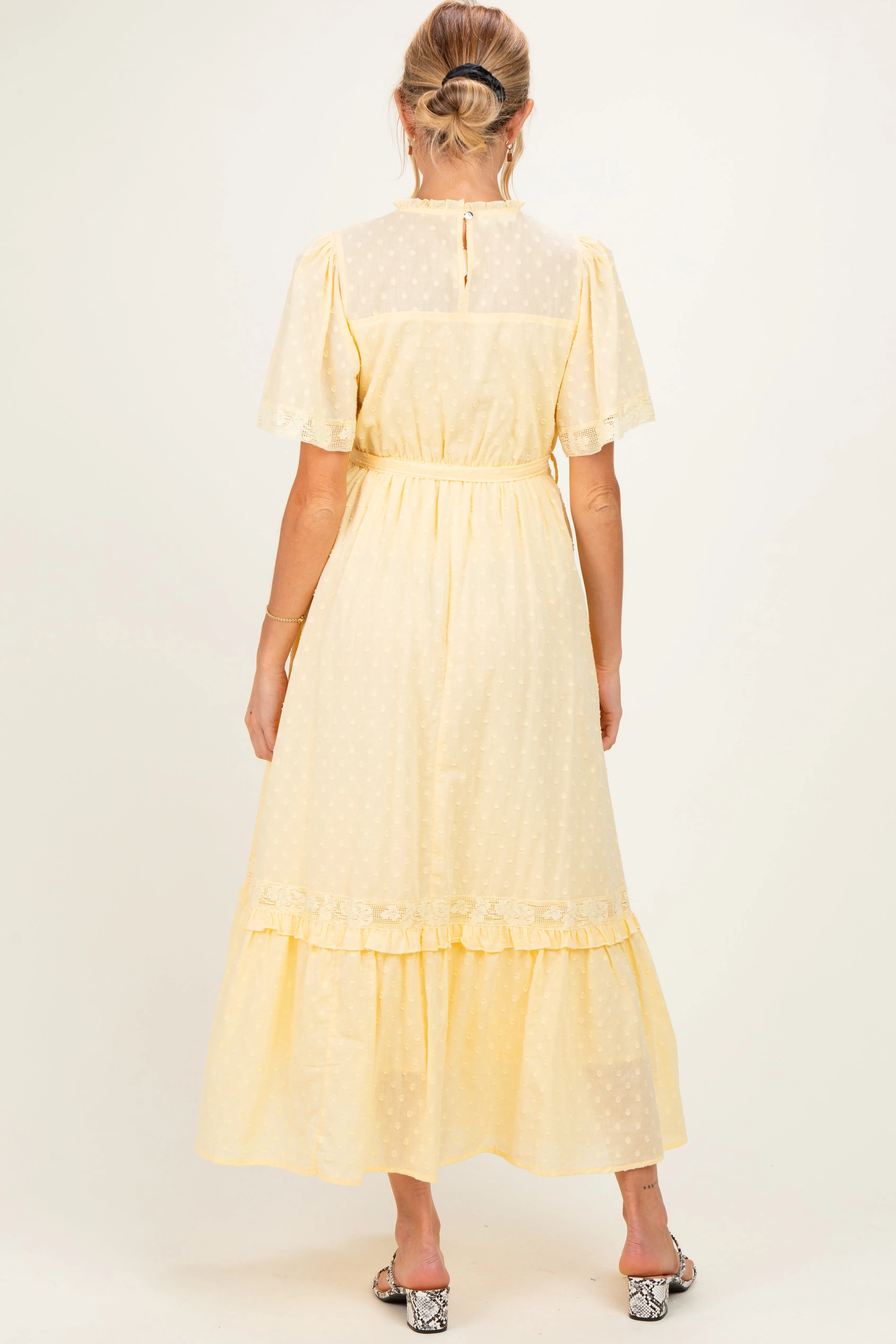 Yellow Swiss Dot Flutter Sleeve Maternity Maxi Dress sold by Pinkblush product image thumbnail 3