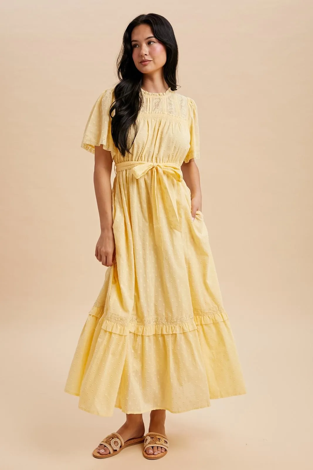 Yellow Swiss Dot Flutter Sleeve Maternity Maxi Dress sold by Pinkblush product image thumbnail 4