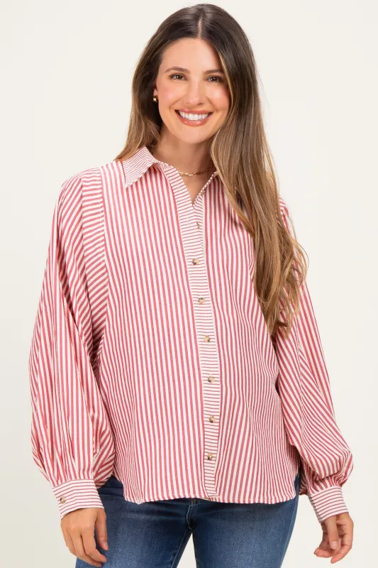 Brick Red Drape Batwing Button-Down Maternity Shirt made by In February