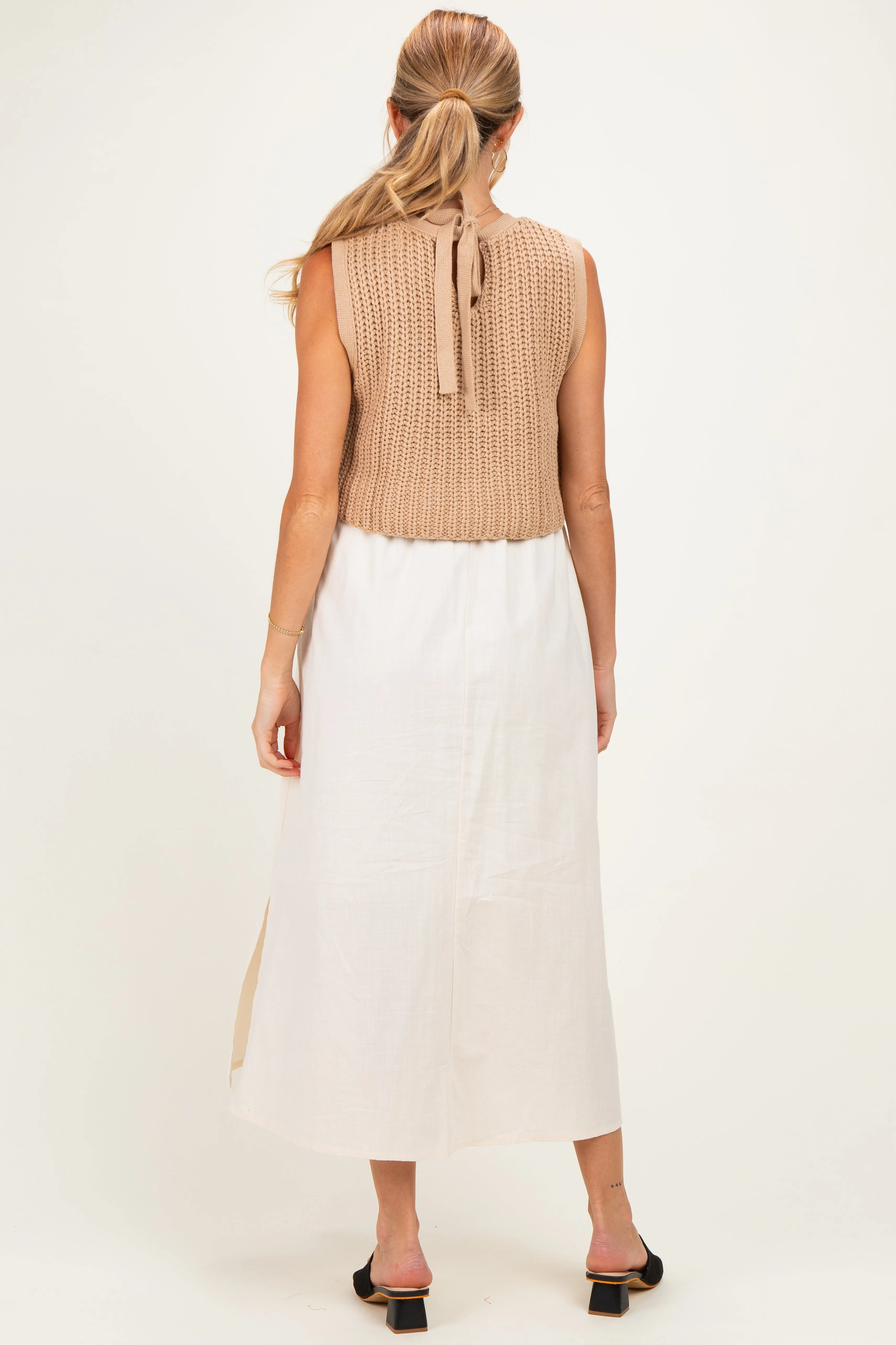 Mocha/ Cream Sleeveless Sweater Top Colorblock Maternity Midi Dress sold by Pinkblush product image thumbnail 4