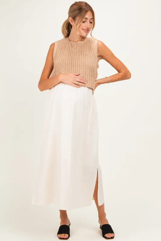 Mocha/ Cream Sleeveless Sweater Top Colorblock Maternity Midi Dress made by In February