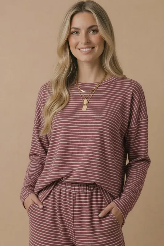 Burgundy Striped Oversized French Terry Top made by Pinkblush
