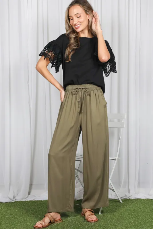 Olive Drawstring Waistband Pants made by Pinkblush