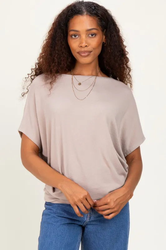 Ash Mocha Dolman Sleeve Boat Neck Top made by Zenana Outfitters