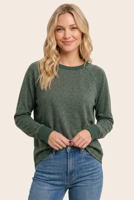 Olive Brushed Knit Long Sleeve Top made by Staccato