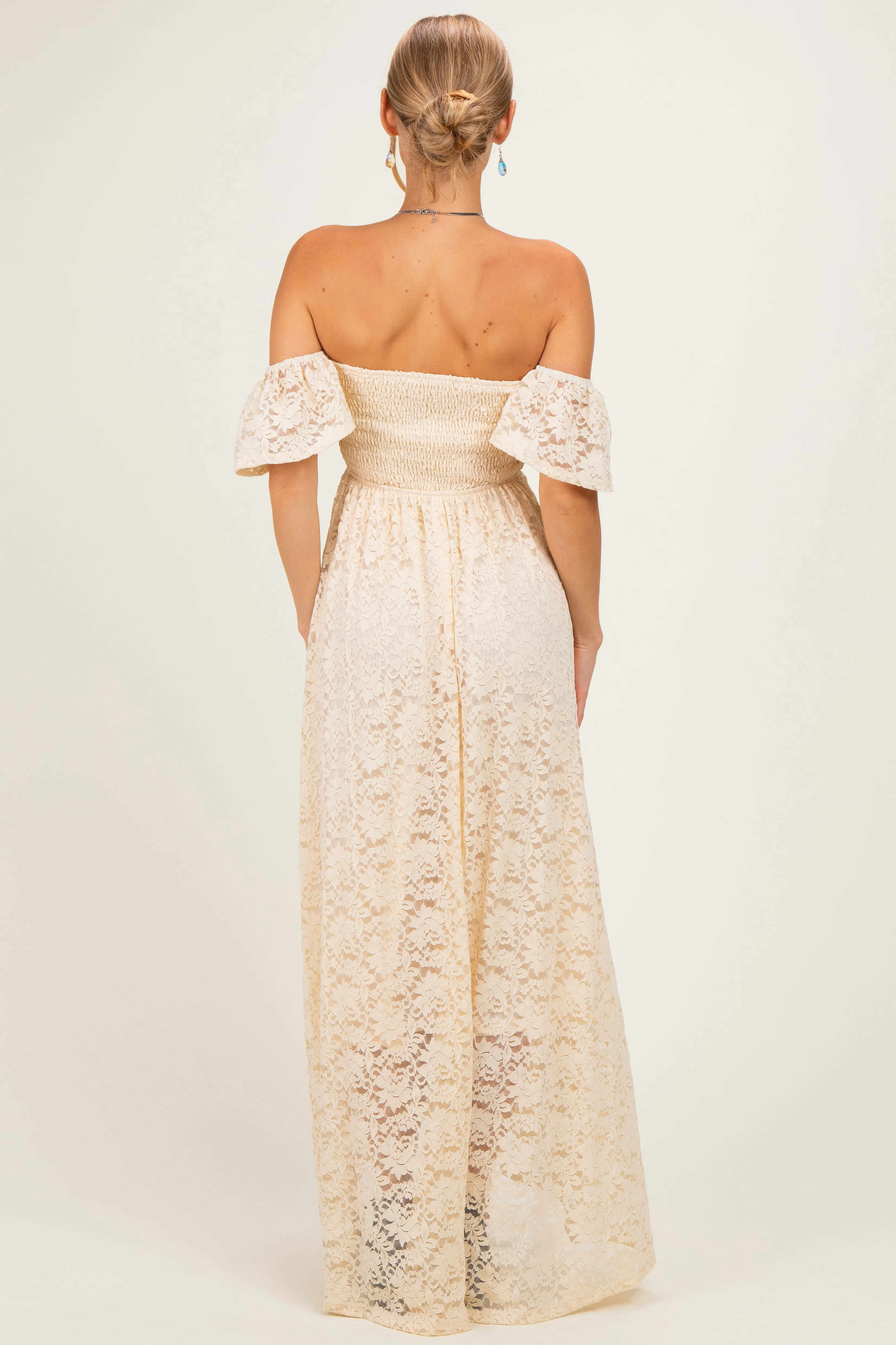 Ivory Lace Off Shoulder Maxi Dress sold by Pinkblush product image thumbnail 3