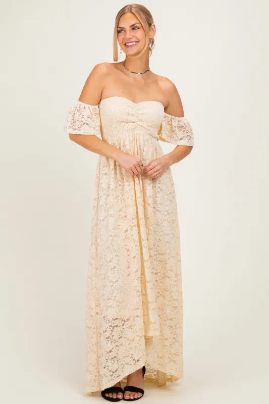 Ivory Lace Off Shoulder Maxi Dress made by Pinkblush