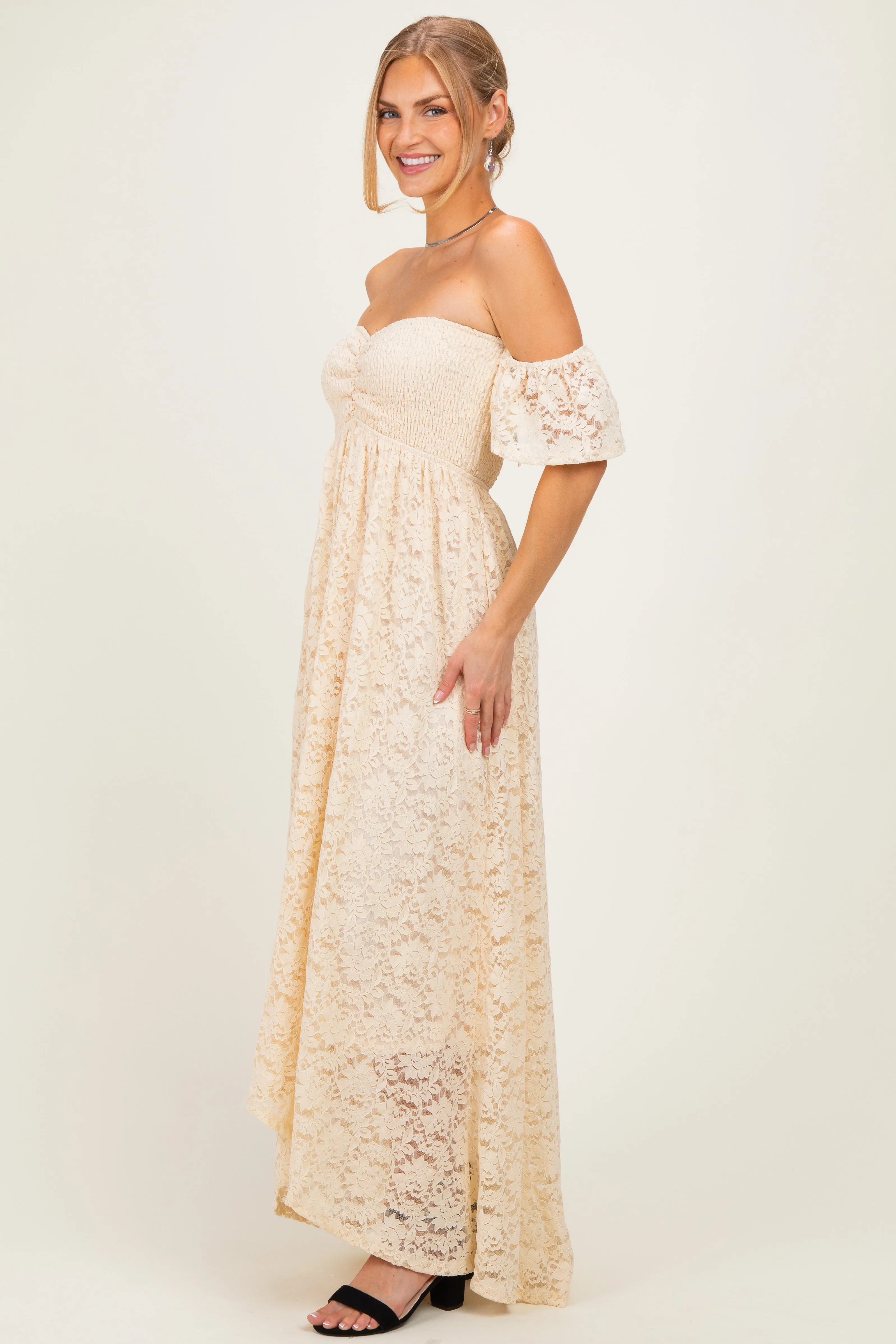 Ivory Lace Off Shoulder Maxi Dress sold by Pinkblush product image thumbnail 2