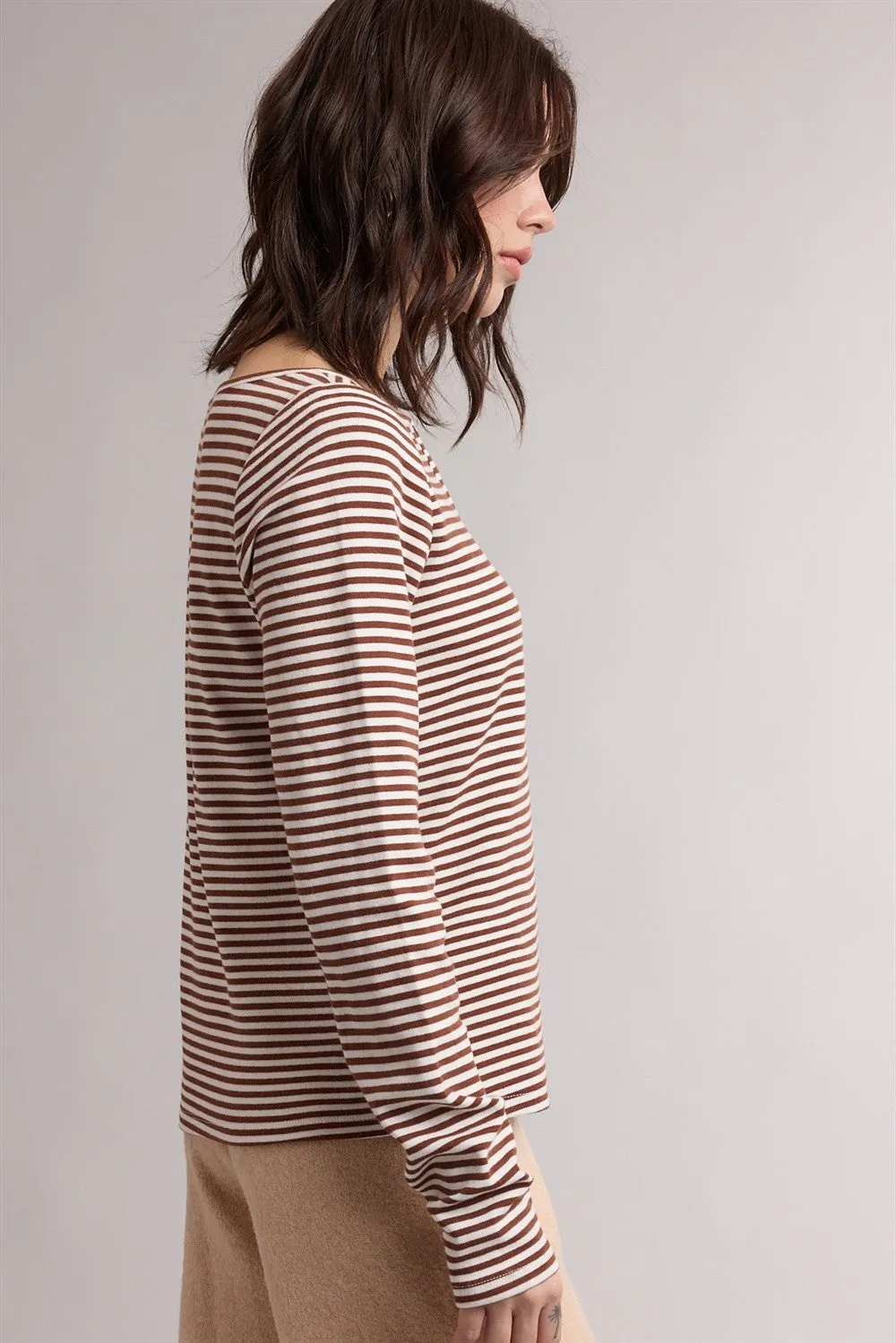 Brown Striped Button Henley Top sold by Pinkblush product image thumbnail 2