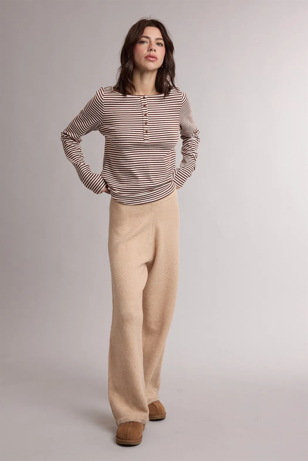 Brown Striped Button Henley Top sold by Pinkblush product image thumbnail 4
