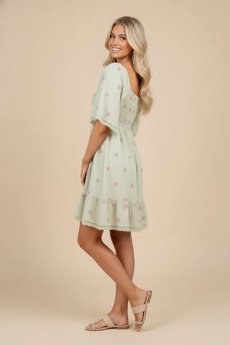 Mint Floral Embroidered Smocked Dress sold by Pinkblush product image thumbnail 2