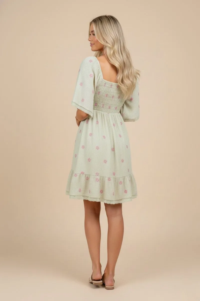 Mint Floral Embroidered Smocked Dress sold by Pinkblush product image thumbnail 3