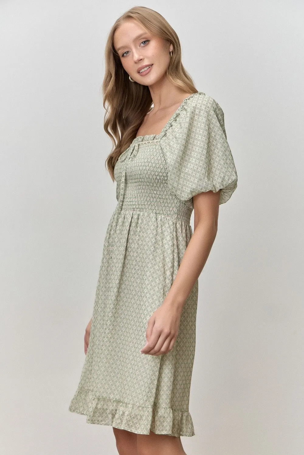 Sage Printed Smocked Ruffle Accent Dress sold by Pinkblush product image thumbnail 2