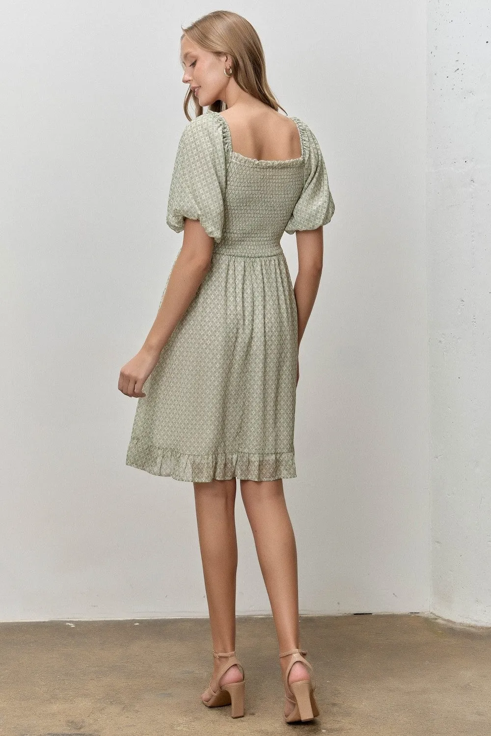 Sage Printed Smocked Ruffle Accent Dress sold by Pinkblush product image thumbnail 3