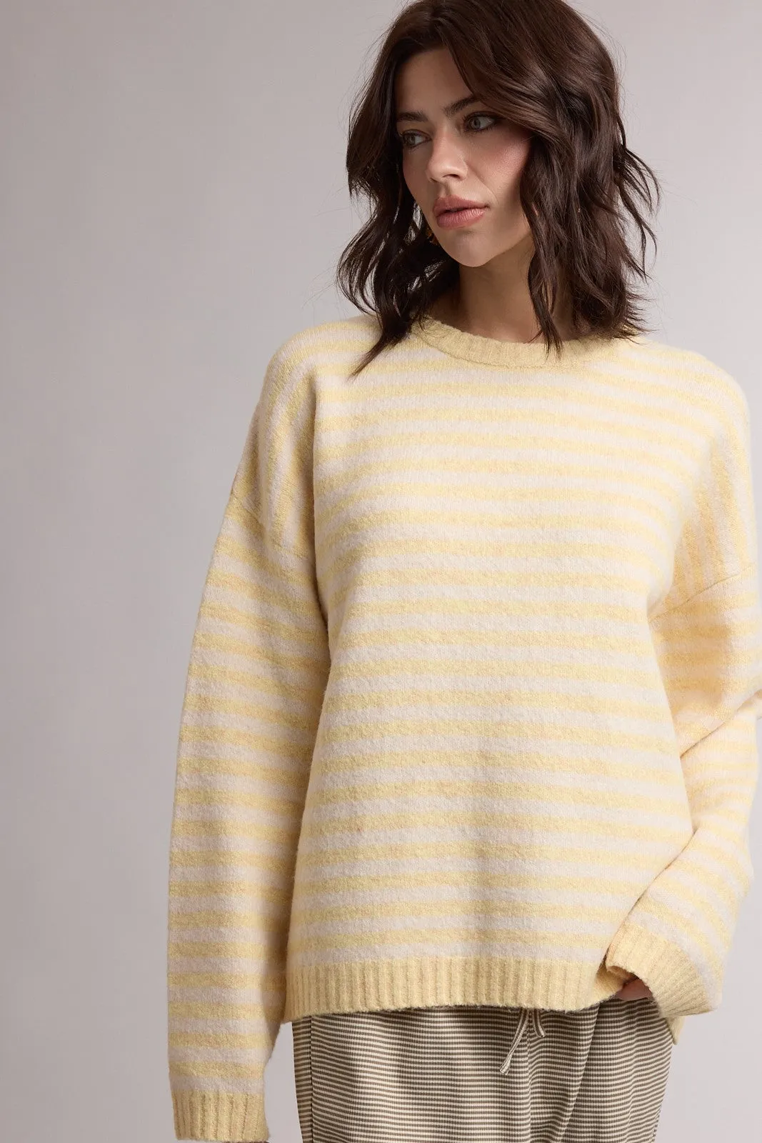Lemon Brushed Knit Striped Sweater sold by Pinkblush