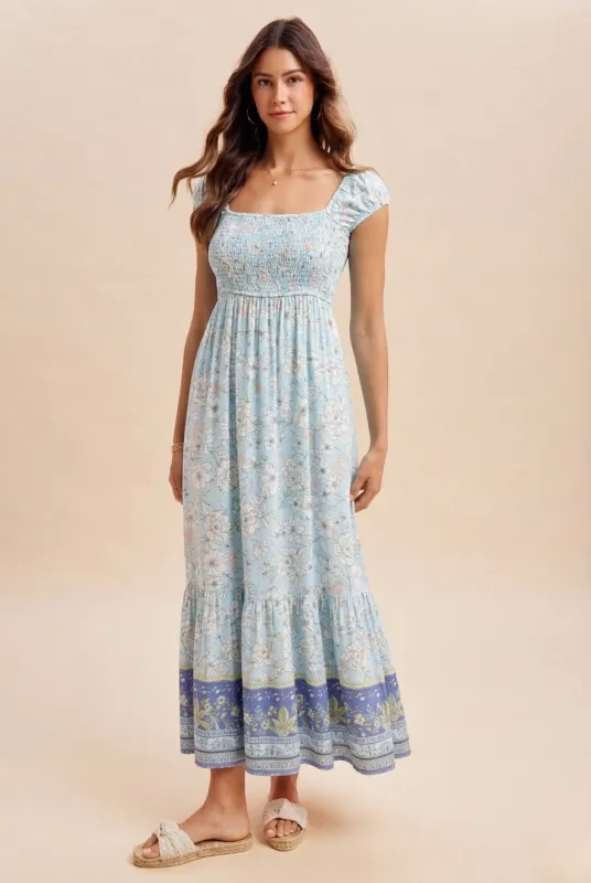 Light Blue Floral Smocked Maxi Dress made by AnnieWear