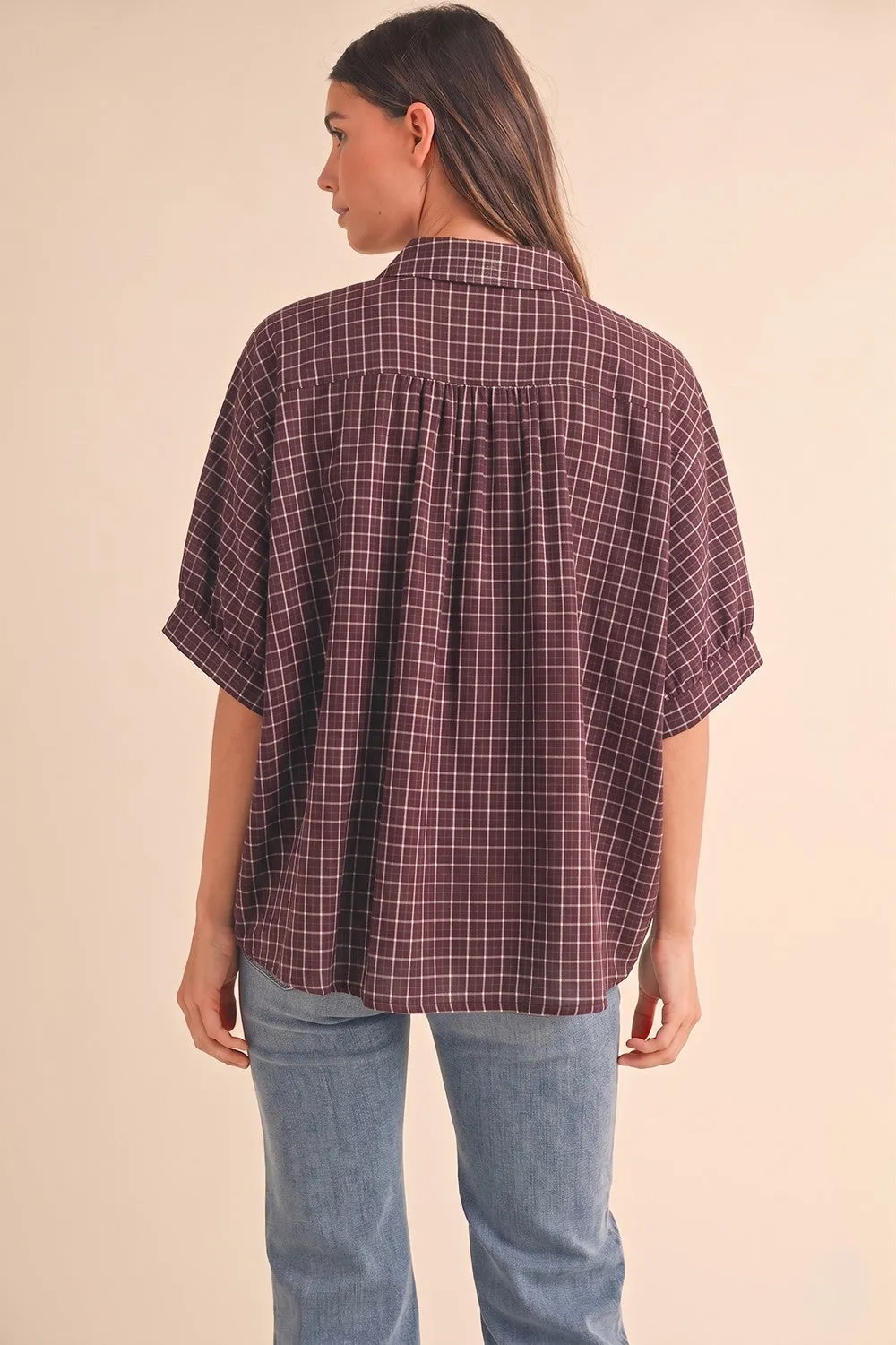 Merlot Oversized Check Plaid Button Down Shirt sold by Pinkblush product image thumbnail 3