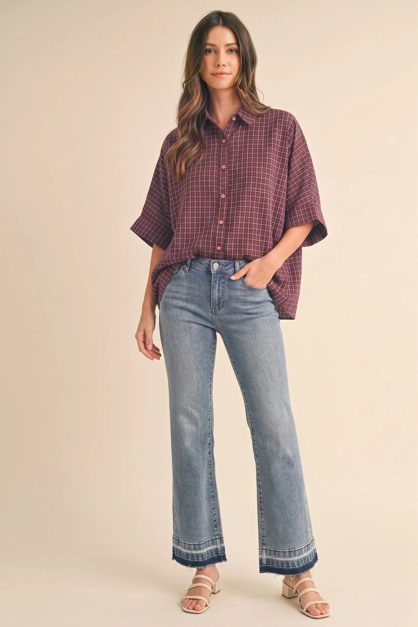 Merlot Oversized Check Plaid Button Down Shirt sold by Pinkblush product image thumbnail 4