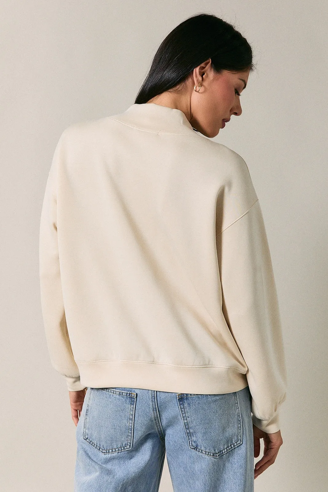 Cream Mock Neck Drop Shoulder Sweatshirt sold by Pinkblush product image thumbnail 3