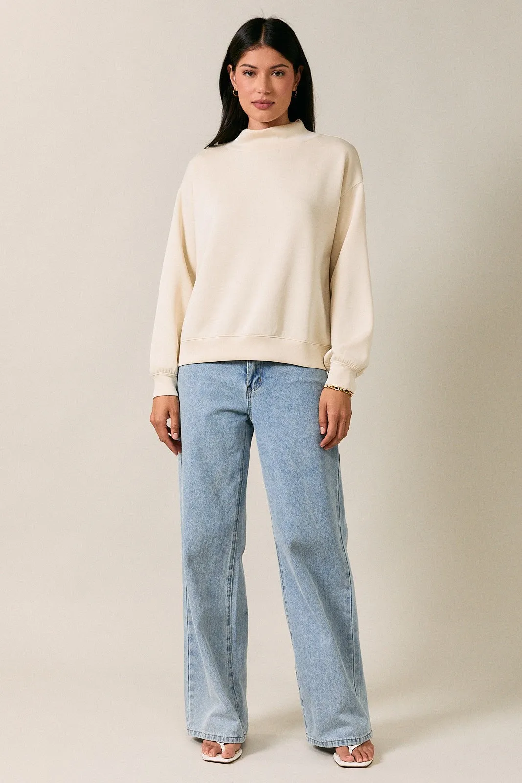 Cream Mock Neck Drop Shoulder Sweatshirt sold by Pinkblush product image thumbnail 4