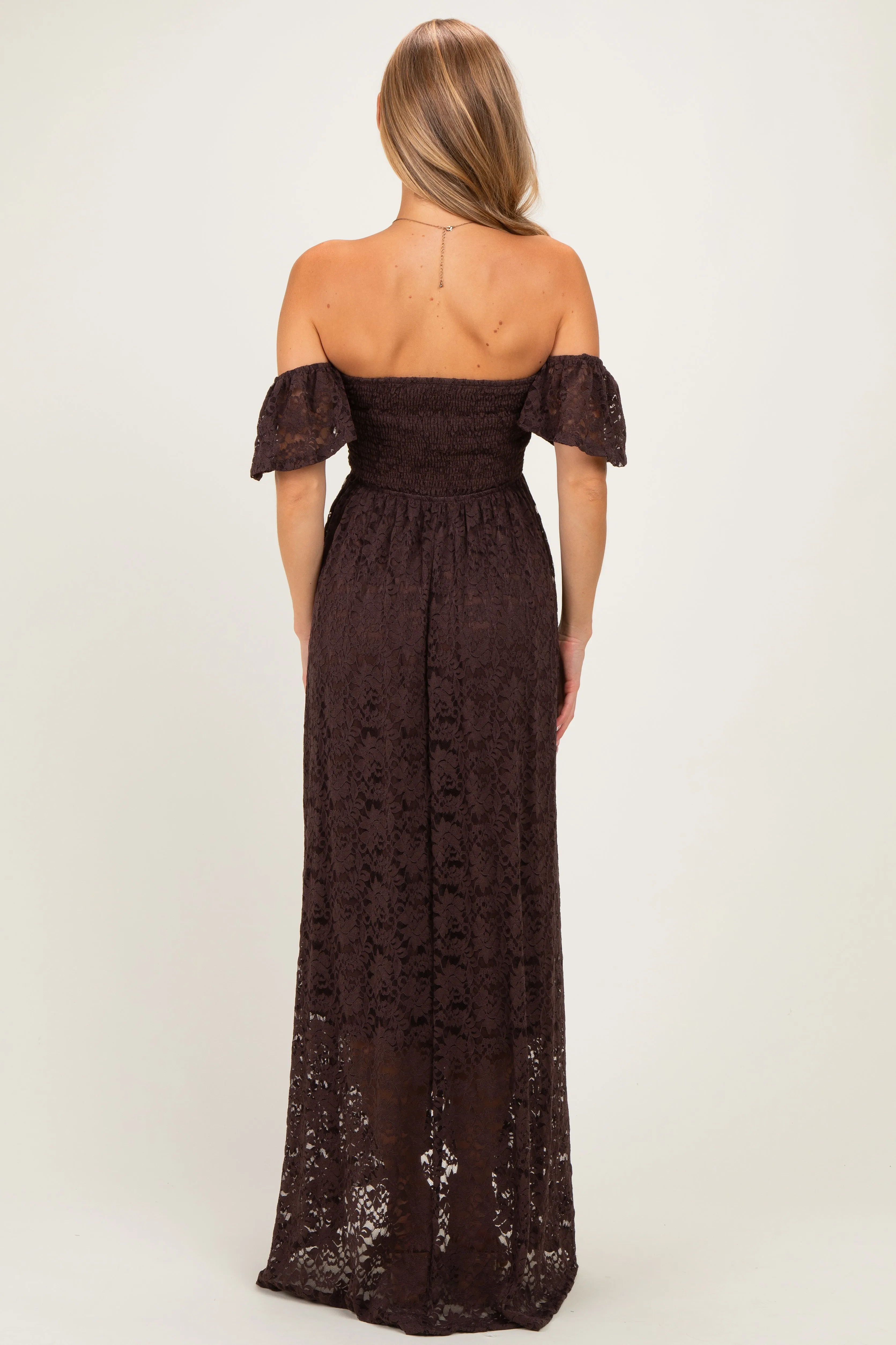Brown Lace Off Shoulder Maxi Dress sold by Pinkblush product image thumbnail 3