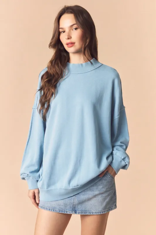 Ocean Blue Oversized High Neck Sweatshirt made by Pinkblush