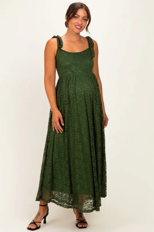 Olive Sleeveless Lace Maternity Maxi Dress made by Pinkblush