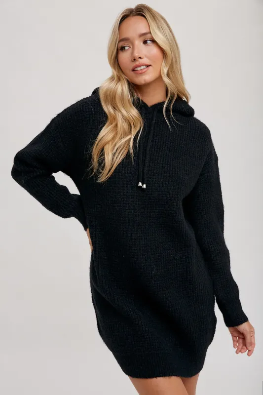 Black Chunky Waffle Knit Hooded Tunic Dress made by Bluivy