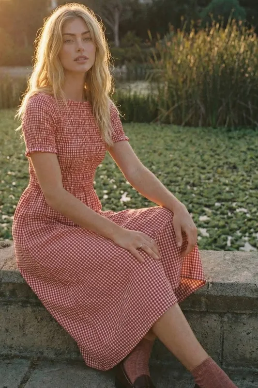 Cherry Smocked Gingham Midi Dress made by Pinkblush