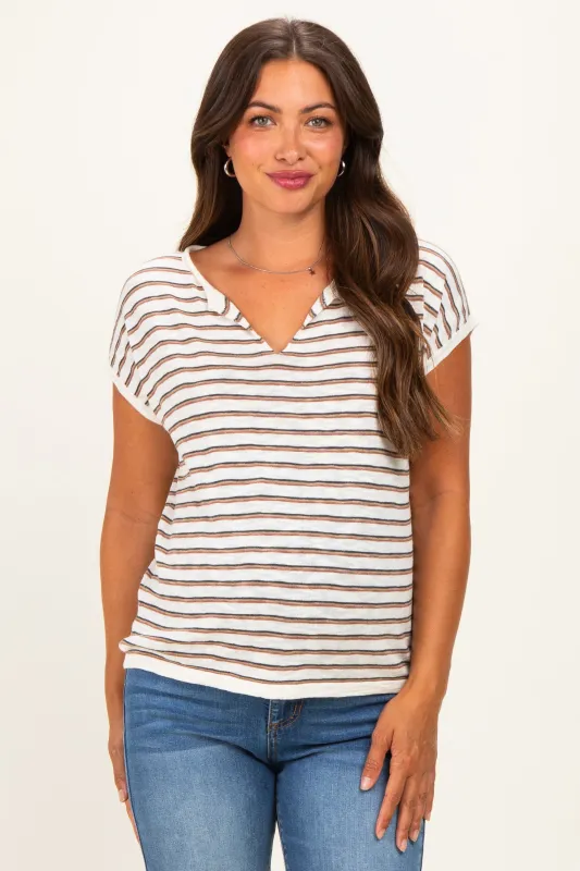 Charcoal Split Neck Striped Knit Maternity Top made by Staccato