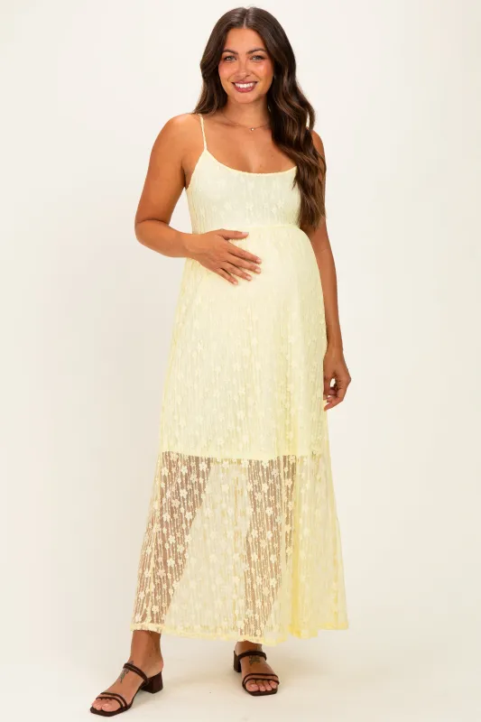Yellow Sleeveless Lace Maternity Maxi Dress made by Pinkblush