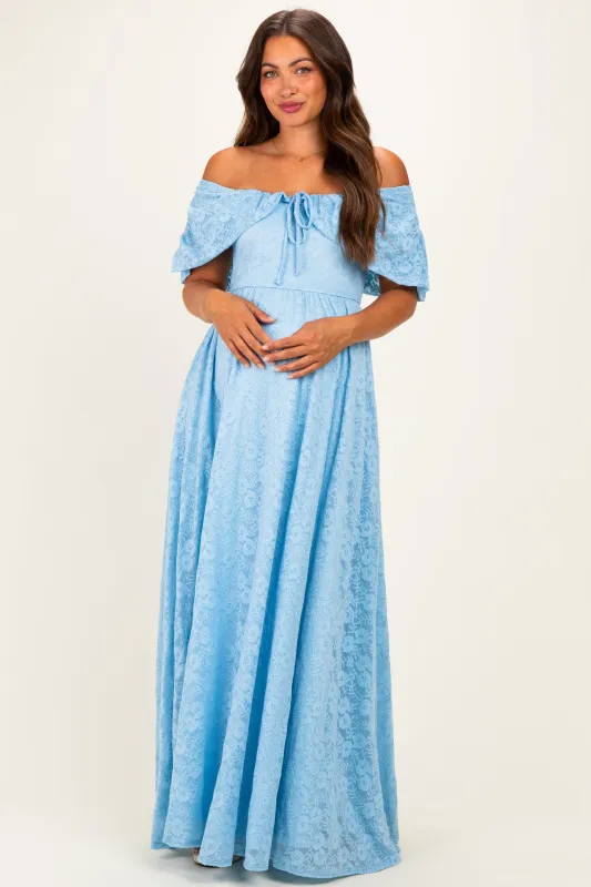 Light Blue Lace Maternity Maxi Dress made by Pinkblush
