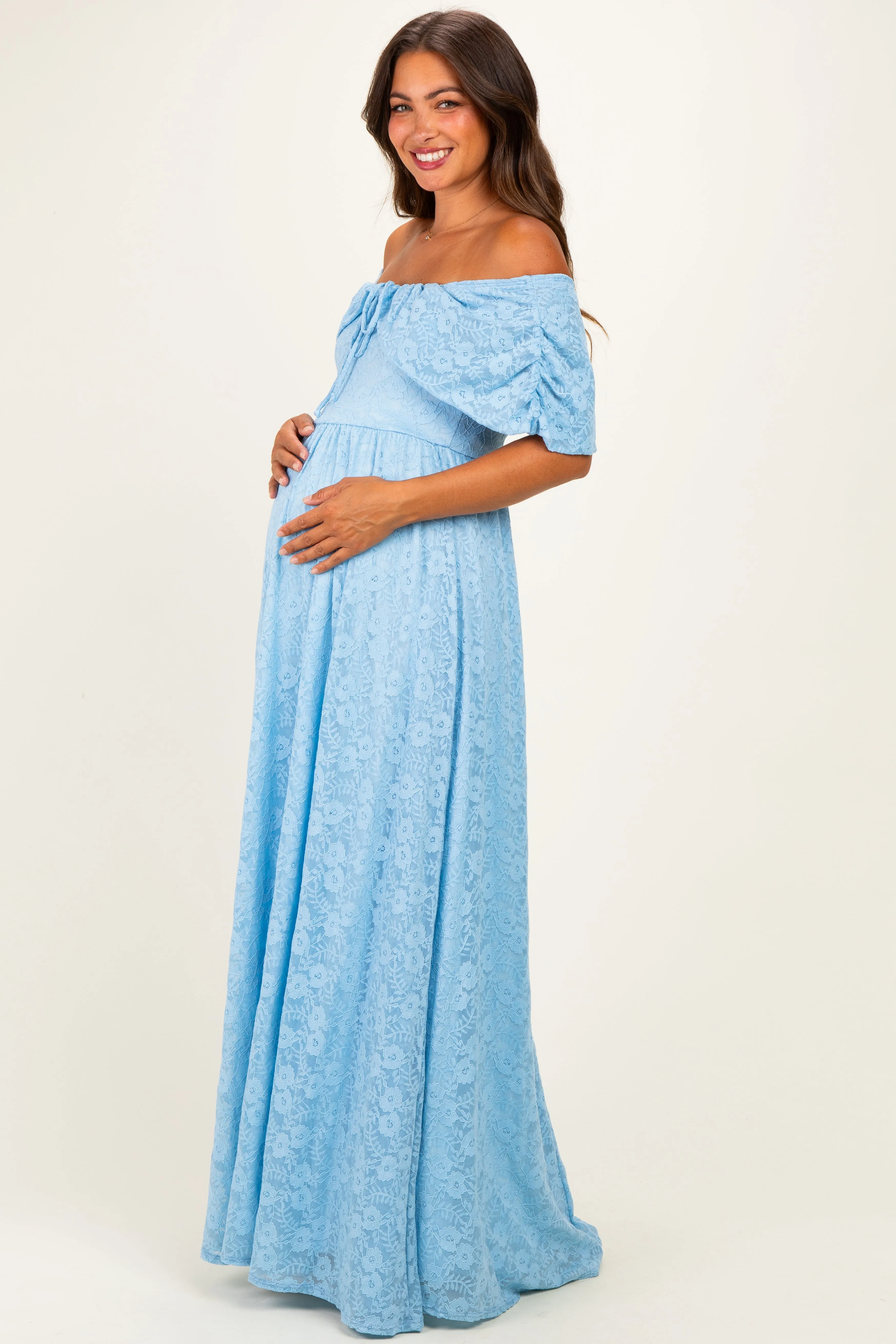 Light Blue Lace Maternity Maxi Dress sold by Pinkblush product image thumbnail 2