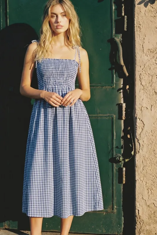Blue Gingham Smocked Midi Dress made by Pinkblush