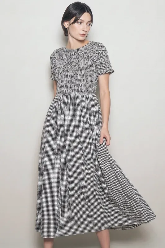 Black Smocked Gingham Midi Dress made by Pinkblush