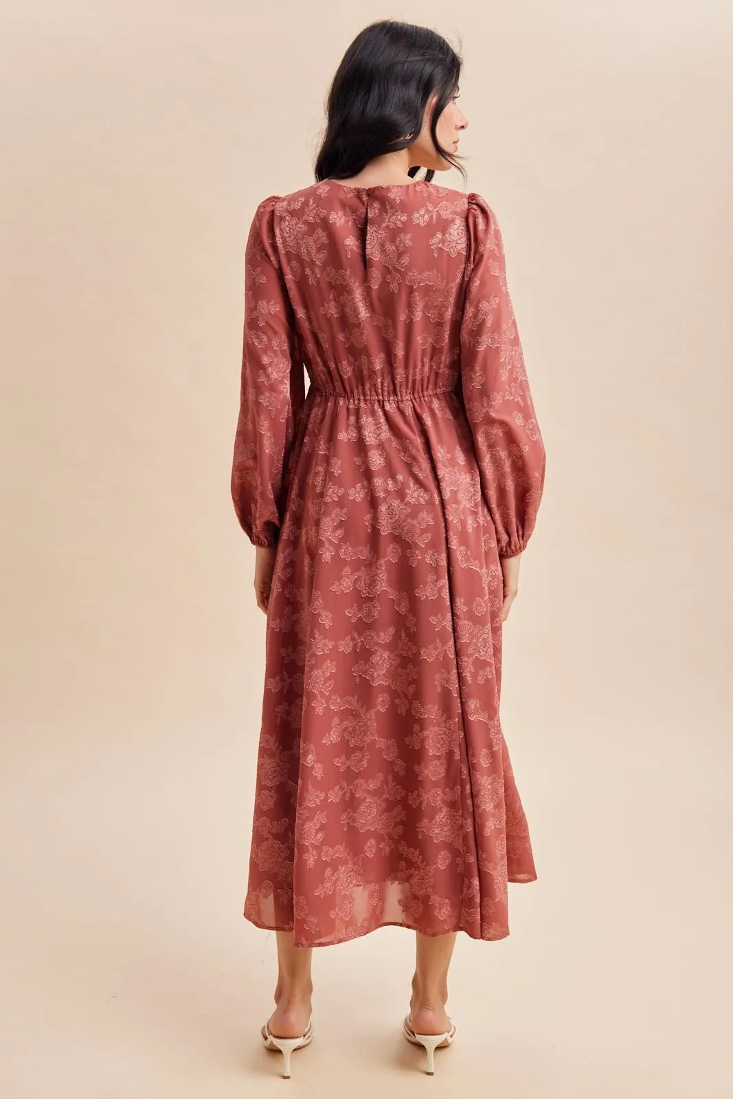Rosewood Embossed Velvet Floral Maxi Dress sold by Pinkblush product image thumbnail 4