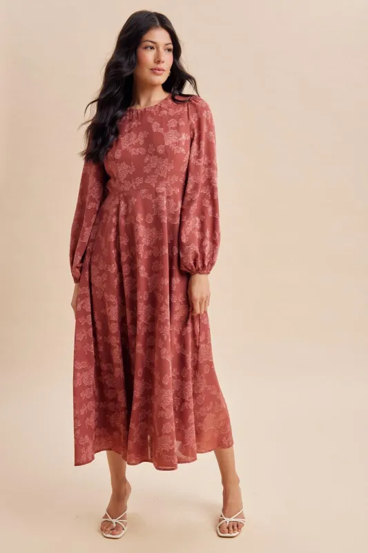 Rosewood Embossed Velvet Floral Maxi Dress made by Inloom