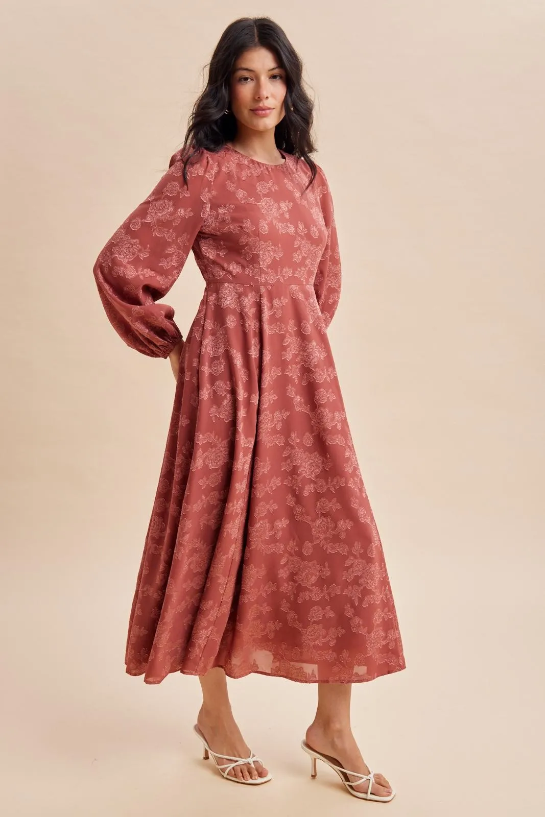 Rosewood Embossed Velvet Floral Maxi Dress sold by Pinkblush product image thumbnail 3