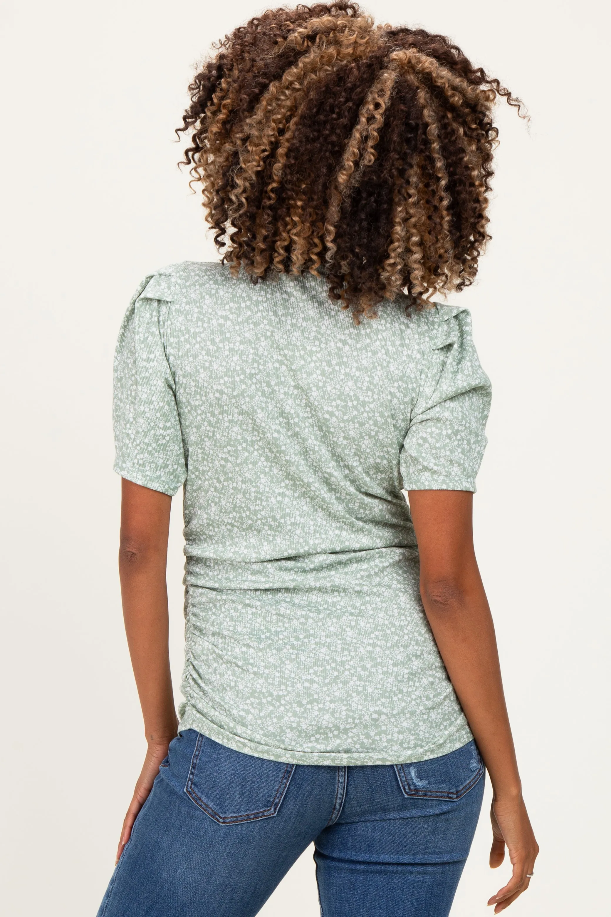 Sage Floral Short Sleeve Ribbed Maternity Top sold by Pinkblush product image thumbnail 3