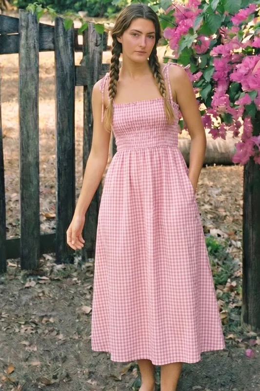 Pink Gingham Smocked Midi Dress made by Pinkblush